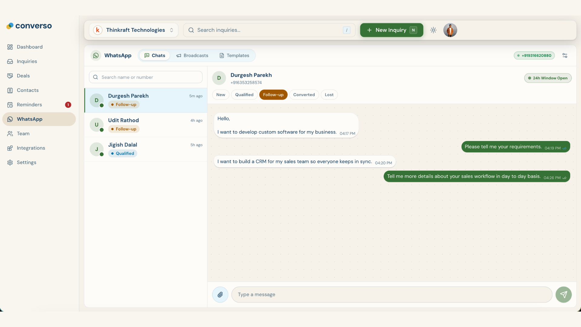 Converso - The Simplest CRM web screenshot 6
